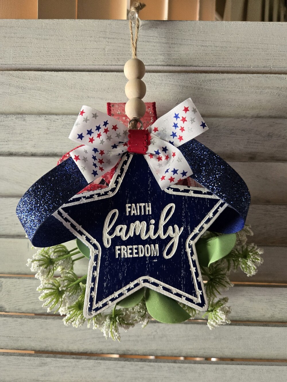 OOAK Handmade Americana Faith Family Freedom Ribbon Door Wall Homespun Stars USA